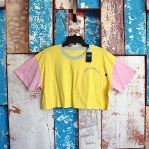 Women's Girls Hollister Tee Crop Oversized Colorblock Graphic MEDIUM Yellow NEW